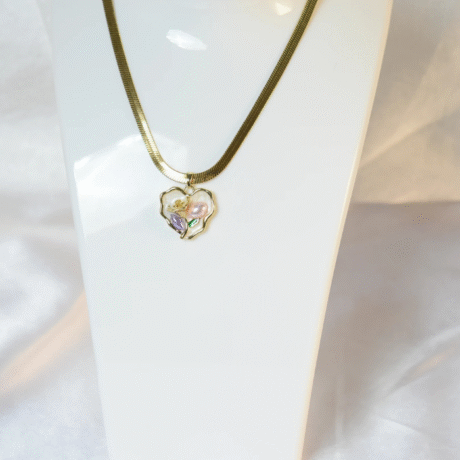 Golden Heart Pearl Charm Necklace