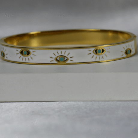 White Enamel Evil Eye Bangle