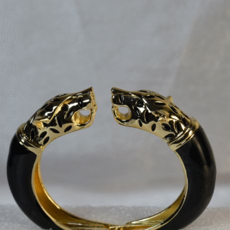 Dual Panther Black Enamel Cuff Bracelet