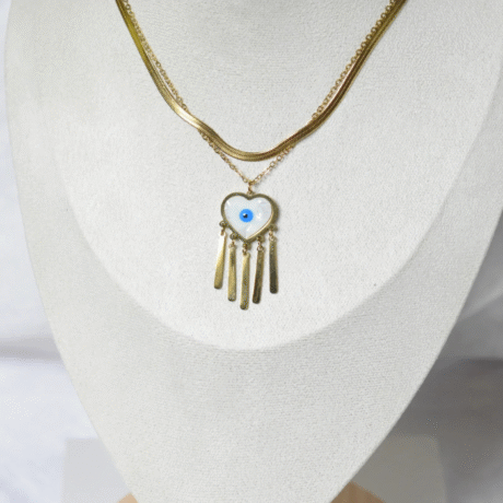 Gold Heart Evil Eye Pendant Necklace