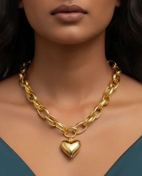 Bold Heart Broad Chain Necklace