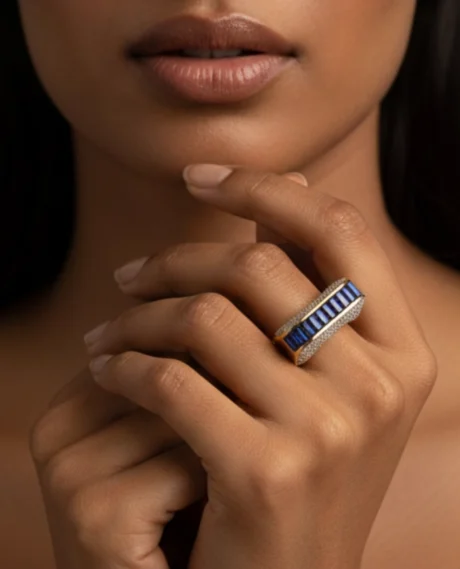 Blue Luxe Baguette Ring