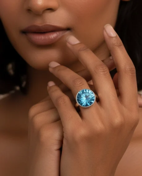 Blue Topaz CZ Diamond Halo Ring