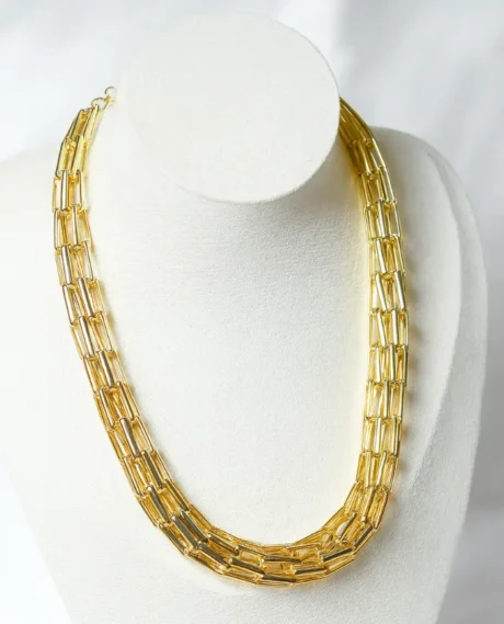 18K Gold Plated Double Layer Rectangular Link Necklace