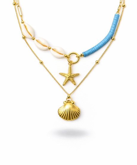 Starfish Seashell Charm Layered Necklace