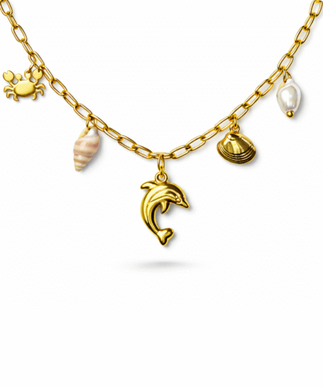 Dolphin Crab Ocean Charm Necklace With Seashell