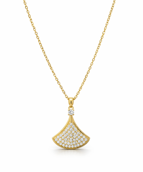Golden Flare CZ Diamond Pendant Necklace