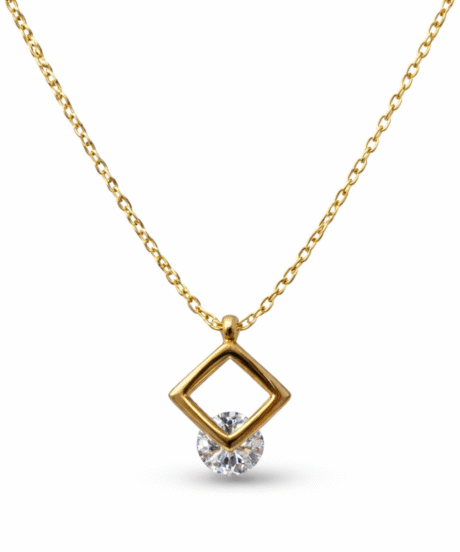 Geometric Square Crystal Pendant Necklace