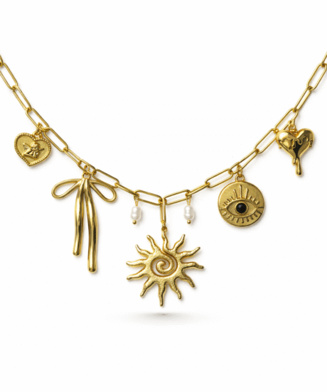 Golden Sun Ocean Charm Necklace