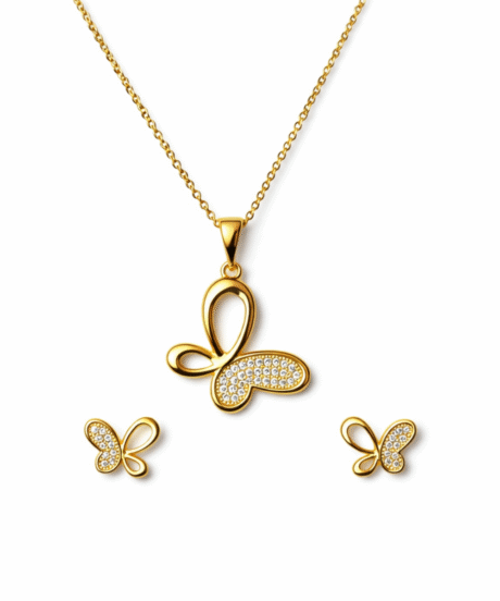 Aurum Golden Butterfly Diamond & Crystal Neclace Set