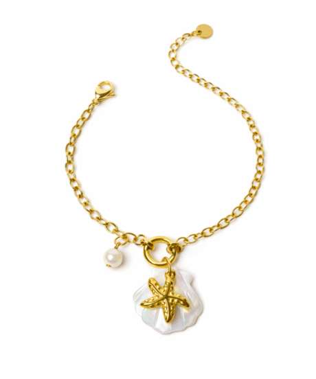 Ocean Pearl Shell Starfish Charm Bracelet