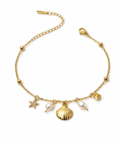 Ocean Luxe Seashell Pearl Star Charm Bracelet