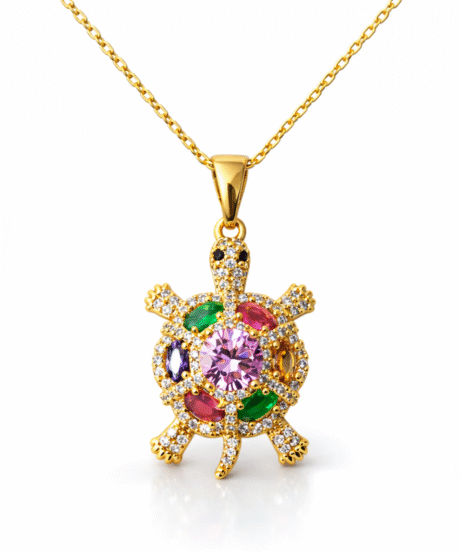 Rainbow Turtle Crystal Pendant Necklace