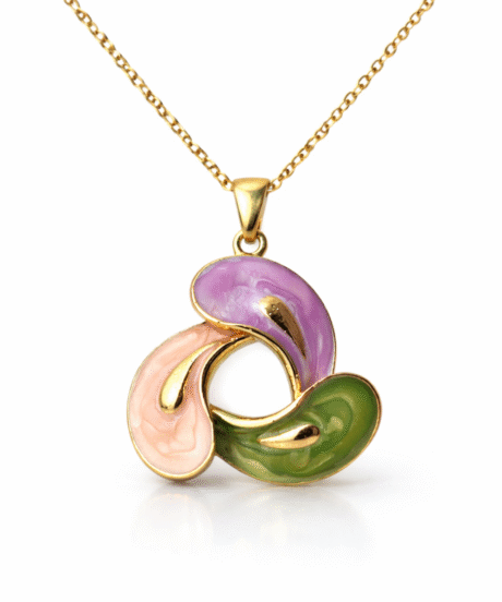 Tri-Tone Enamel Wave Pendant Necklace