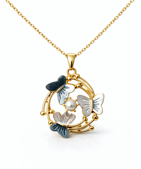 Butterfly Pearl Charm Pendant Necklace