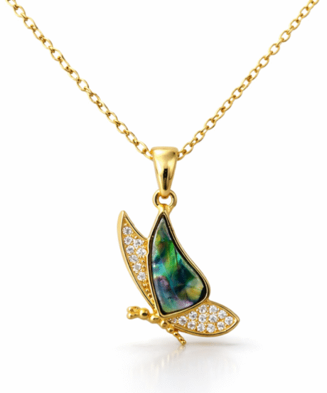 CZ Diamond Enamel Wing Butterfly Pendant Necklace