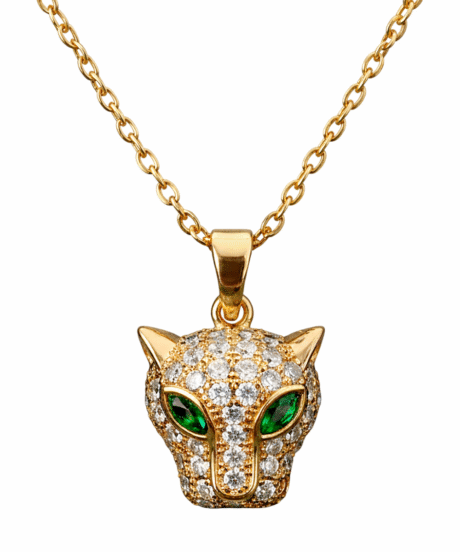 Emerald Eye Panther Pendant Necklace