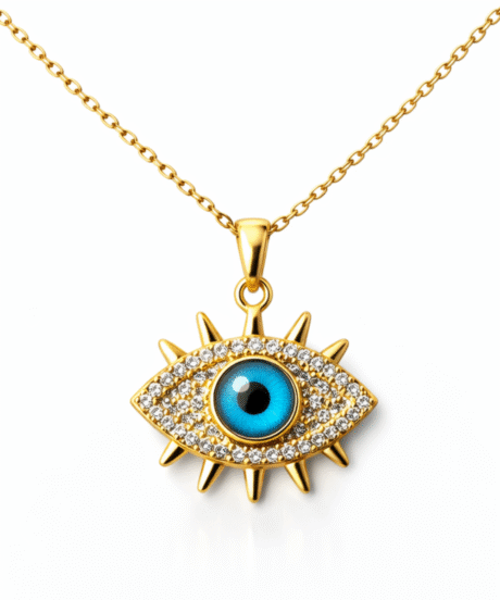 CZ Diamond Crystal Evil Eye Pendant Necklace