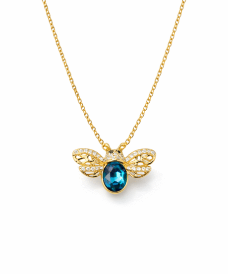 Royal Honeybee Sapphire Blue CZ Diamond Crystal Pendant Necklace