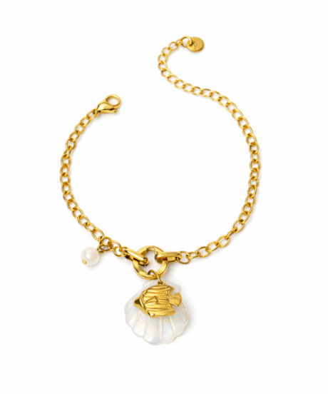 Golden Ocean Fish Seashell Charm Bracelet