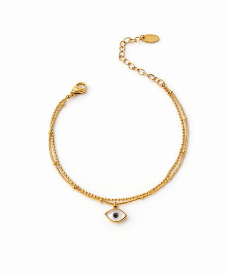 Golden Enamel Evil Eye Charmed Layered Bracelet