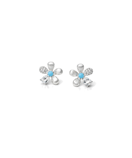 Turquoise Floral CZ Diamond Earrings