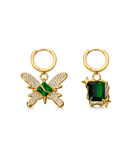 Emerald Butterfly CZ Diamond  Earrings