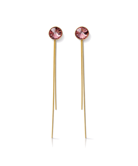 Pink Zirconia Gold Plated Long Earrings