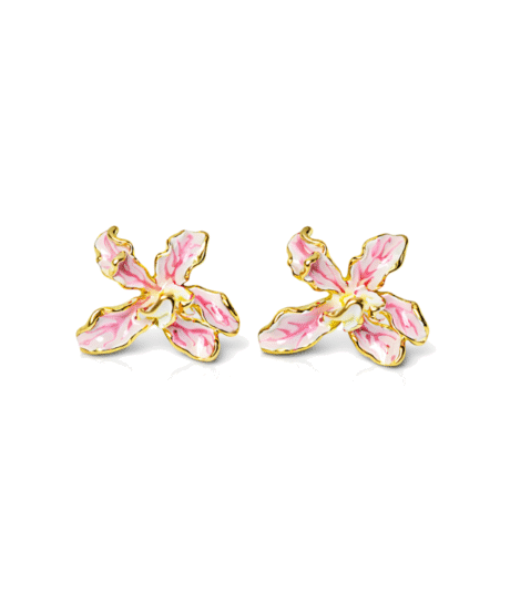 Orchid Enamel Pink Floral Statement Stud Earrings