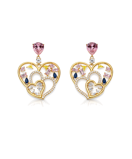 Rose Pink Gold Plated Zirconia Rose Diamond Heart Earring