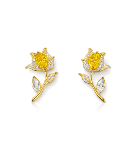 Yellow Rose Zirconia Diamond Blooms Earrings