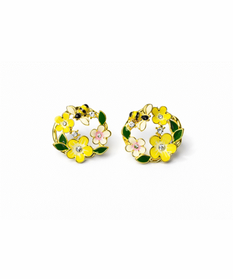 Honey Bee Floral Enamel Diamond Earrings
