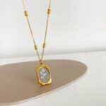Dual Tone Rectangle Pendant Necklace