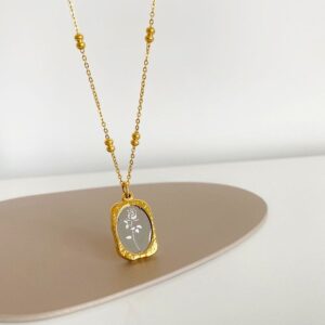Dual Tone Rectangle Pendant Necklace