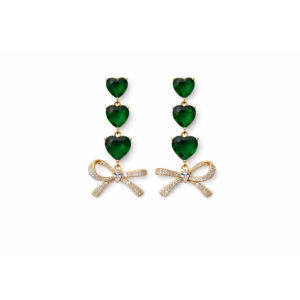 Emerald Heart Drop Bow Earrings