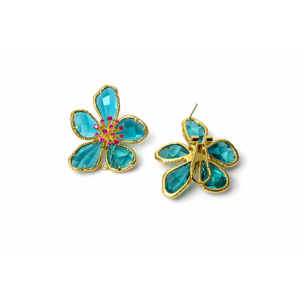 Aqua Floral Cluster Stud Earrings