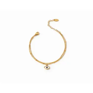 Enamel Evil Eye Charm Layered Bracelet