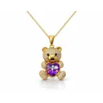 Amethyst Teddy Bear Pendant Necklace
