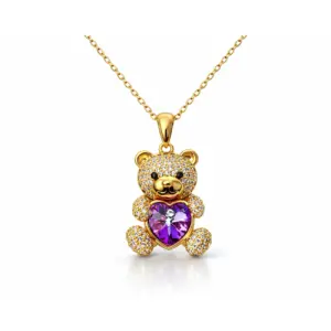 Amethyst Teddy Bear Pendant Necklace