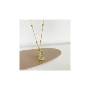 Dual Tone Rectangle Pendant Necklace