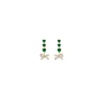 Emerald Heart Drop Bow Earrings
