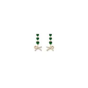 Emerald Heart Drop Bow Earrings