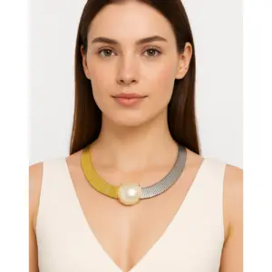 Dual Tone Pearl Hairline Necklace