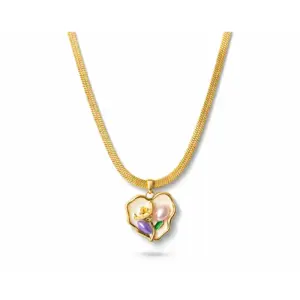 Floral Pearl Charm Snake Chain Necklace